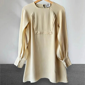 CARESTE Silk Mini Shift Long Sleeve Dress Cream Yellow Size 6